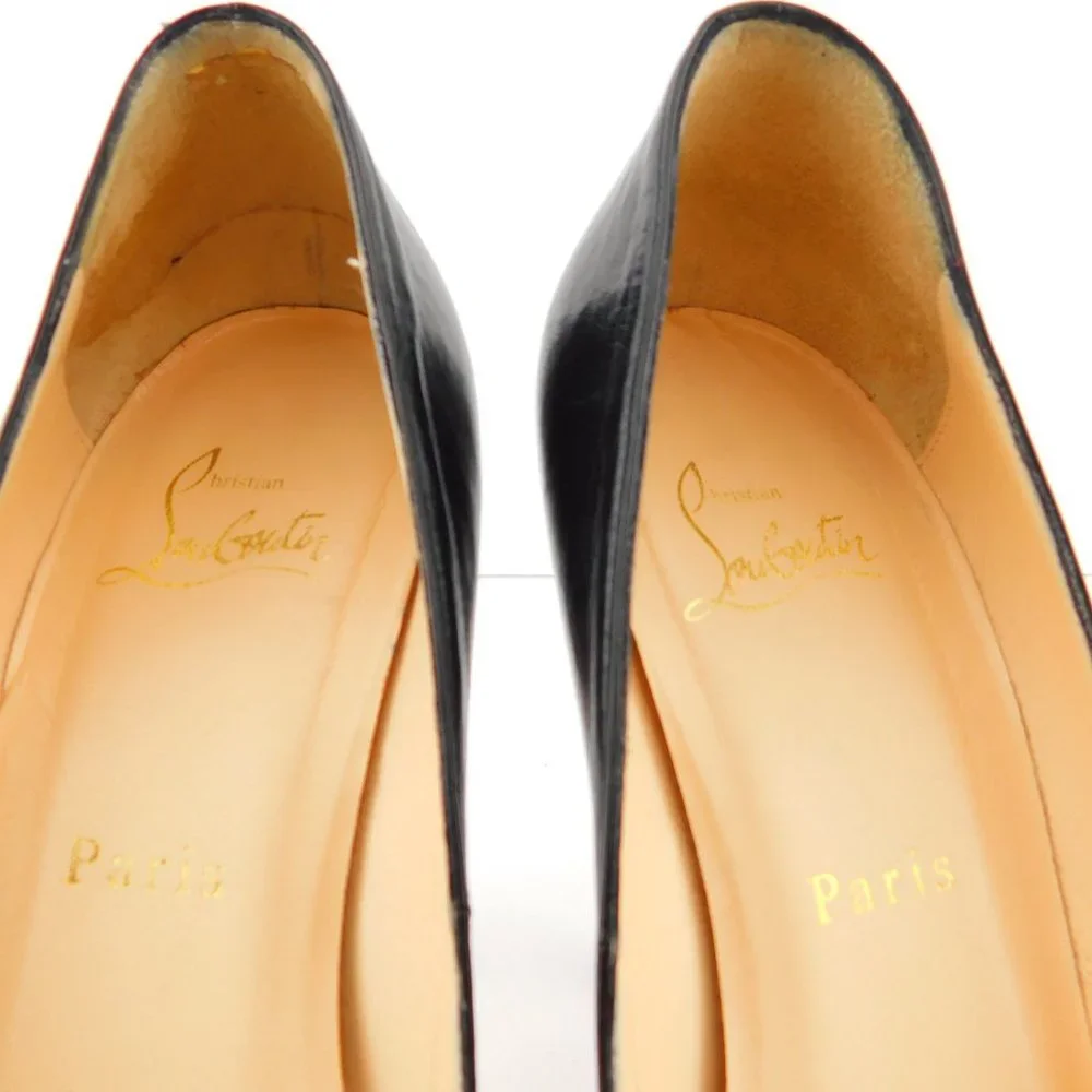 CHRISTIAN LOUBOUTIN Black Leather Peep Toe Platform Heel Pumps 38.5